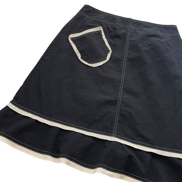 Neesh by DAR A Line Skirt Size Large L Black w/ White Trim Pocket Flutter Hem - Picture 2 of 5